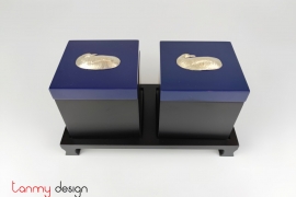 Set of 2 black square boxes 9 cm with blue lid with penguin and stand